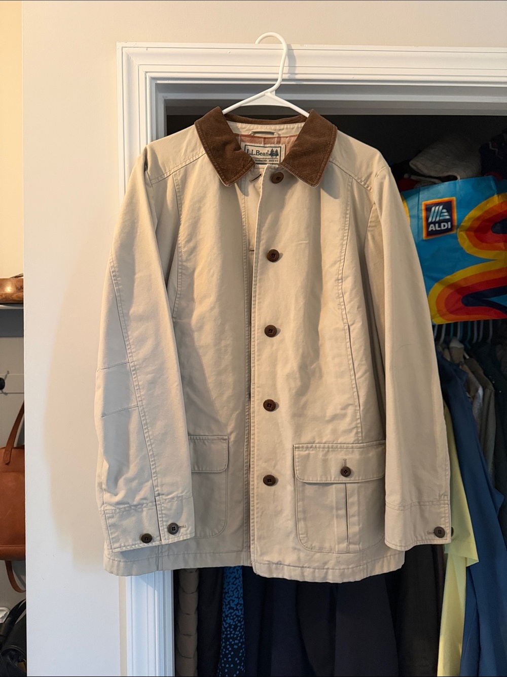 L.L. Bean Beige Jacket with Brown Corduroy Collar